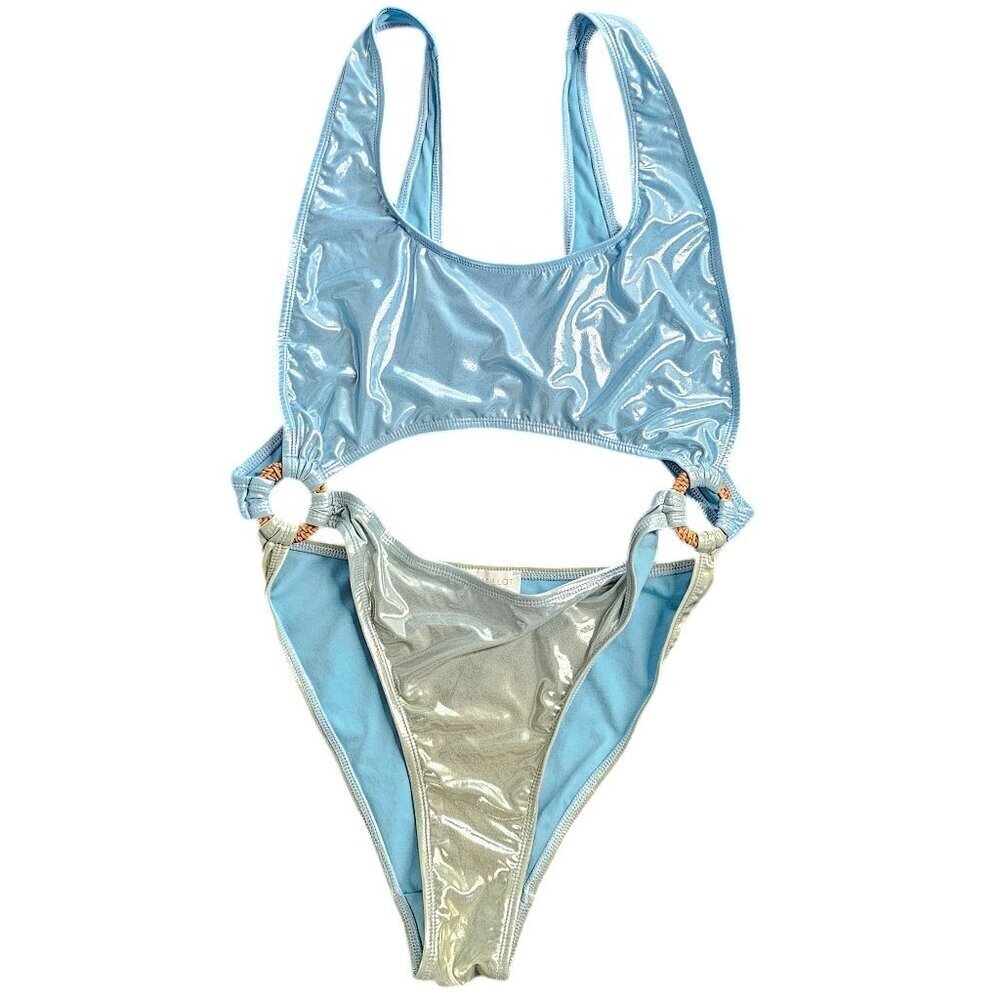 Normaillot Blue Rainbow Ageless Swimsuit Size Medium Cut Out Front Back Metallic